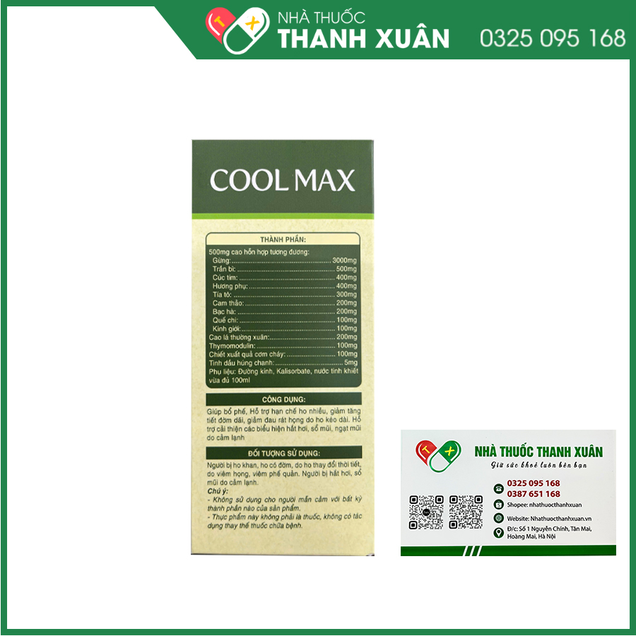 Cool Max siro bổ phế giúp hỗ trợ giảm ho, giảm sổ mũi ngạt mũi do cảm lạnh